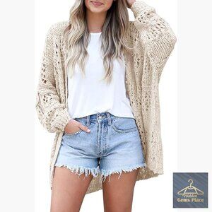 Oversized Crochet Cardigan Sweater Open Front Kimono Lightweight Spring